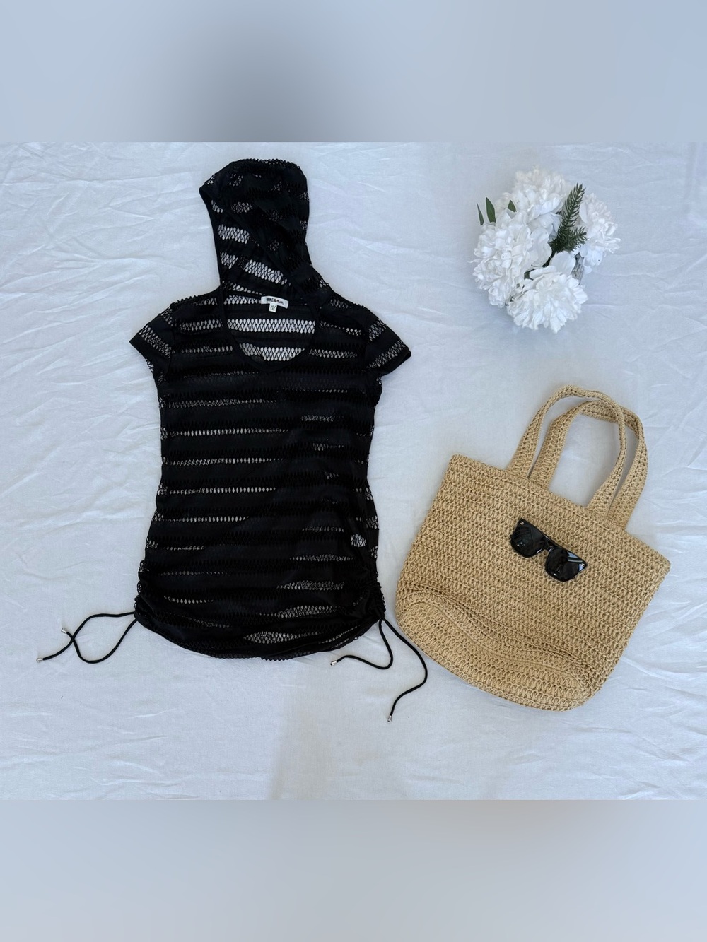 Black Hooded Mesh Cover-Up